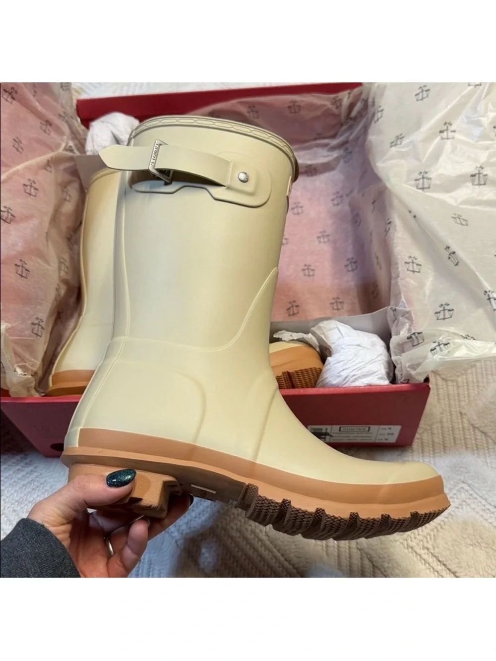 Hunter Short Rain Boot Gravel/Biscuit Size 11 • New in Box